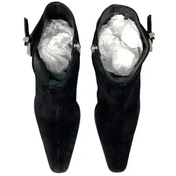 Prada Black Suede Pointed Toe French Kitten Heel Side Zip Ankle Boots Size 8 - Picture 9 of 15